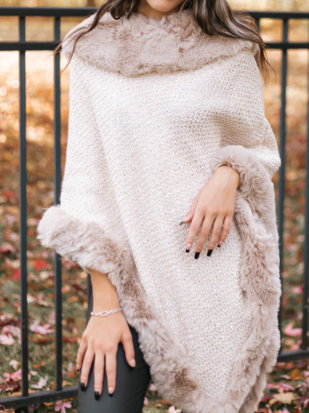 

Fur Collar & Trim Sequin Knit Poncho, Nudepink, Coats