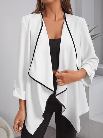 

Loose Plain Shawl Collar Casual Other Coat, White, Clothing