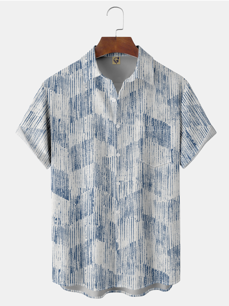 

Striped Chest Pocket Short Sleeve Casual Shirt, White, Men Shirts