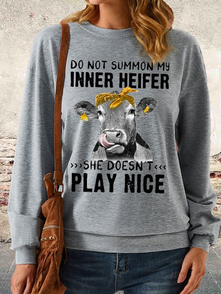 

Women's Funny Do Not Summon my inner heifer Crew Neck Letters Casual Sweatshirt, Gray, Hoodies&Sweatshirts