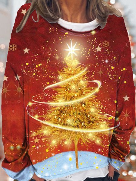 

Women's Christmas Tree Casual Crew Neck Sweatshirt, Red, Hoodies&Sweatshirts