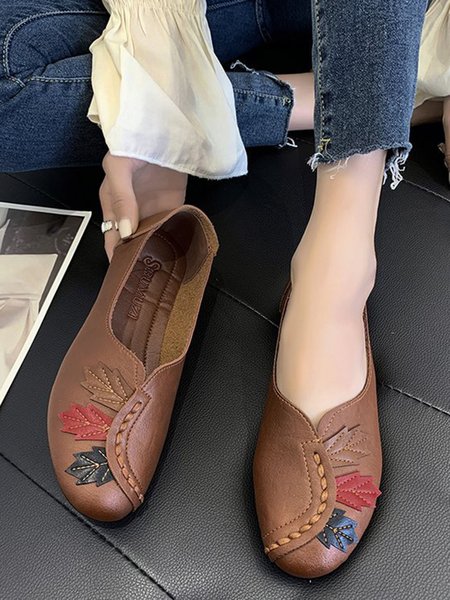 

Vintage Casual Leaf Contrast Flats, Brown, Flats