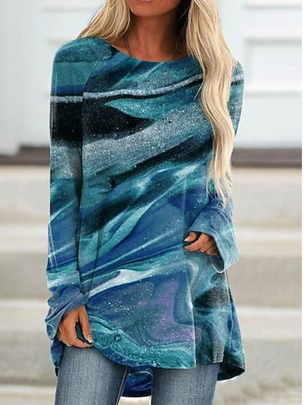

Casual Crew Neck Loose Gradient T-Shirt, Blue, T-Shirts