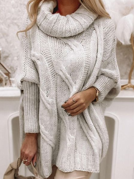 

Casual Loose Turtleneck Plain Sweater, Light gray, Sweaters