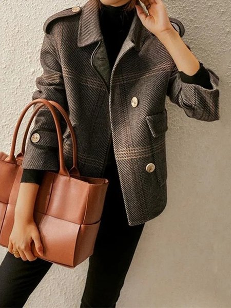 

Urban Plaid Long Sleeve Regular Fit Jacket, As picture, Jackets