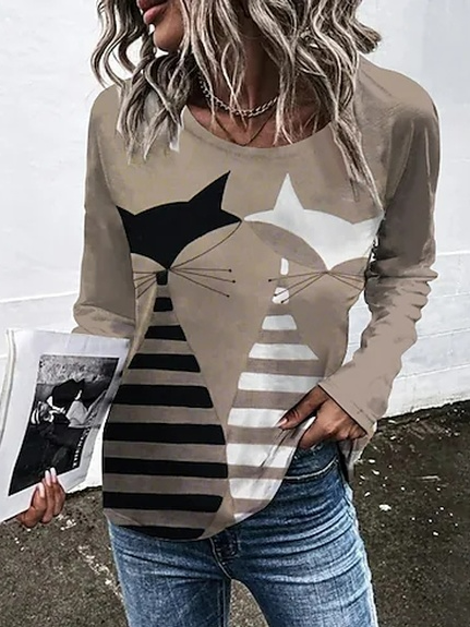 

Cat Casual Crew Neck Regular Fit T-Shirt, Multicolor, T-Shirts