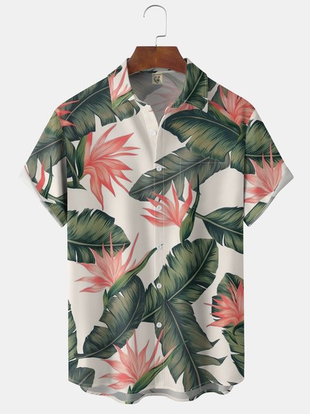 

Bird of Paradise Flower Chest Pocket Short Sleeve Hawaiian Shirt, Pink, Short Sleeve Shirts