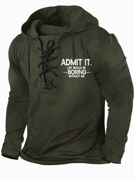 

Men’s Admit It Life Would Be Boring Without Me Half Open Collar Regular Fit Casual Sweatshirt, Army green, Hoodies&Sweatshirts
