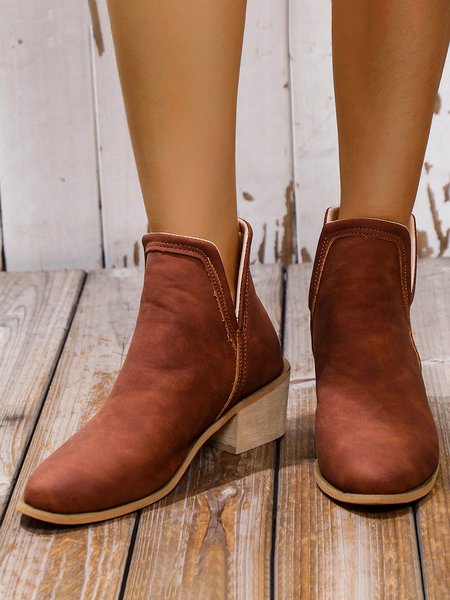 

Casual Vintage Patchwork Chunky Heel Pointed Toe Chelsea Booties, Brown, Boots