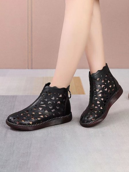 

Women's Casual Hollow Out Zip Back Boots, Black, Boots