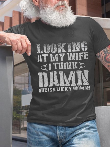 

Men’s Funny Wife Text Letters Loose Casual Cotton T-Shirt, Deep gray, T-shirts