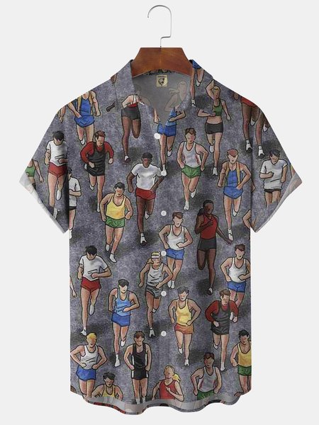 

Marathon Running Chest Pocket Short Sleeve Casual Shirt, Gray, Men Shirts