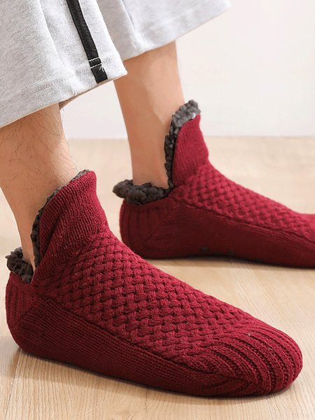 

Woolen Twist Pattern Coral Fleece Socks Floor Socks Autumn Winter Warm Accessories, Red, Socks