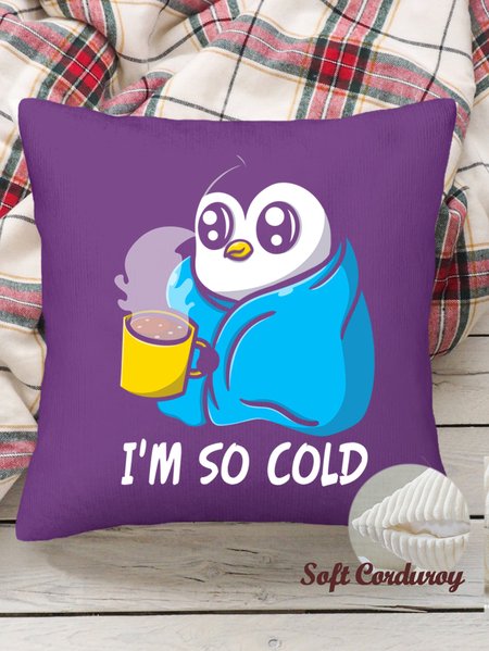 

Lilicloth X Manikvskhan 18*18 Throw Pillow Covers, Penguin I'm So Cold Soft Corduroy Cushion Pillowcase Case For Living Room, Purple, Pillow Covers