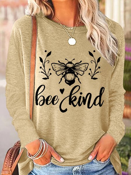 

Women‘s Bee Kind Cotton-Blend Simple Regular Fit Long Sleeve Top, Khaki, Long sleeves