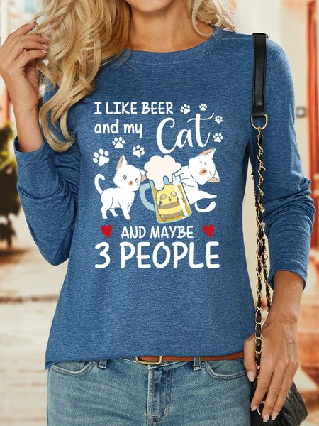 

Lilicloth X Manikvskhan I Like Beer And My Cat And Maybe 3 People Womens Long Sleeve T-Shirt, Blue, Long sleeves