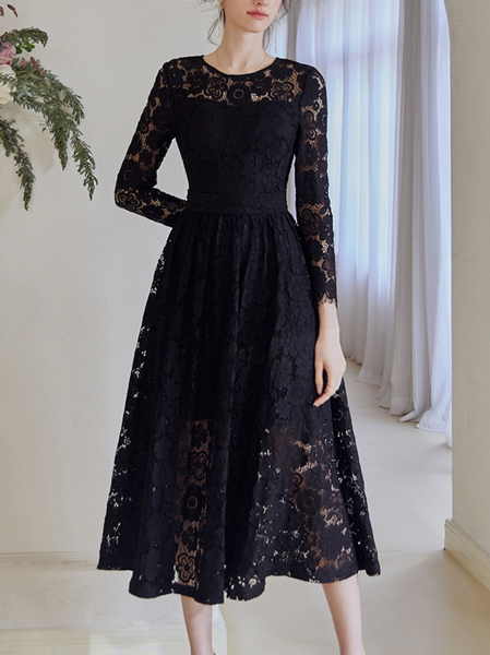 

Elegant Black Lace Cocktail Dress, Midi Dresses