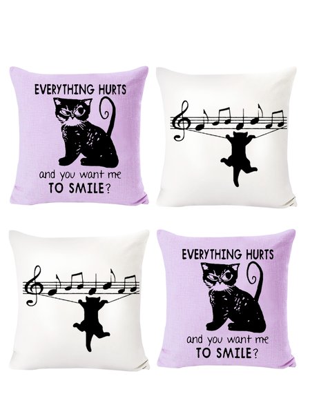 

18x18 Set of 4 Cushion Pillow Covers, Black Cat Letter Backrest Decorations for Home, Color6, Pillow Covers