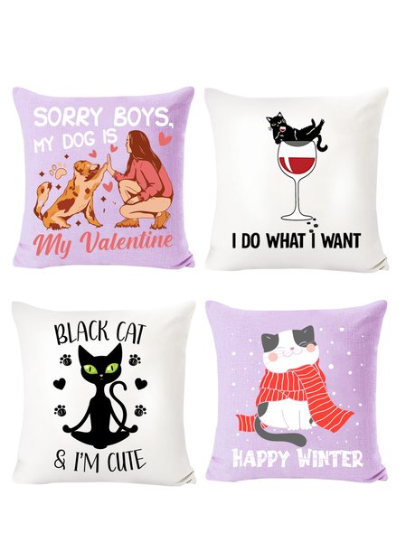 

18x18 Set of 4 Cushion Pillow Covers, Black Cat Letter Backrest Decorations for Home, Color3, Pillow Covers