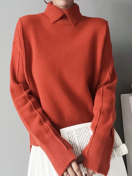 

Long sleeve Elegant Acrylic Shawl Collar Plain Sweater, Red, Pullovers