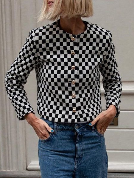 

Simple Regular Fit Crew Neck Jacket, Black-white, Jackets