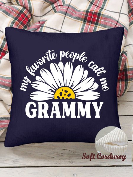 

18*18 Throw Pillow Covers, My Favorite People Call Me Grammy With Daisy Soft Corduroy Cushion Pillowcase Case For Living Room, Deep blue, Pillow Covers