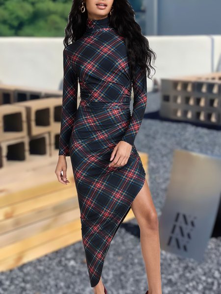 

Urban Knitted Half Turtleneck Spring Daily Dress, As picture, Midi Dresses