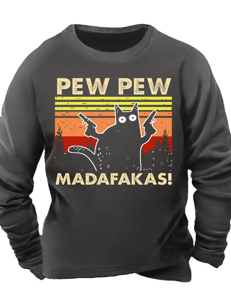 

Men's Cat Funny Vintage Graphic Print Cotton-Blend Crew Neck Text Letters Sweatshirt, Gray, Hoodies&Sweatshirts