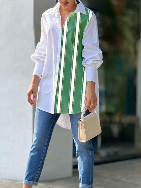 

Loose Urban Shirt Collar Long sleeve Mid-long Blouse, White, Blouses and Shirts
