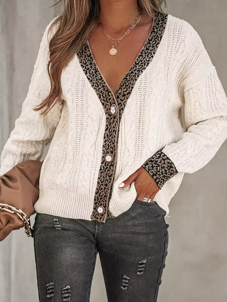 

V Neck Plain Loose Sweater Coat, White, Clothing