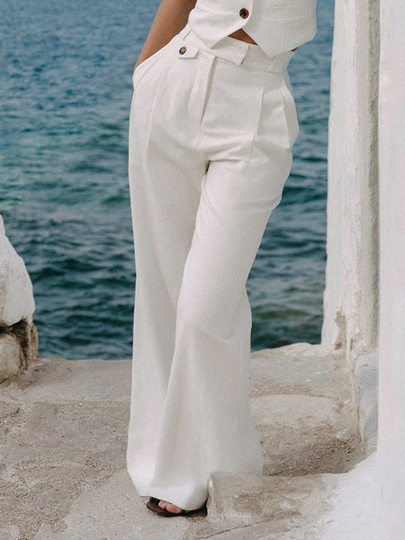 

Cotton-Blend Plain Casual Loose Casual Pants, White, Clothing