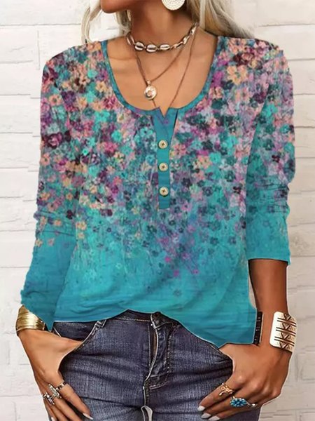 

Crew Neck Floral Casual Regular Fit T-Shirt, Green, T-Shirts