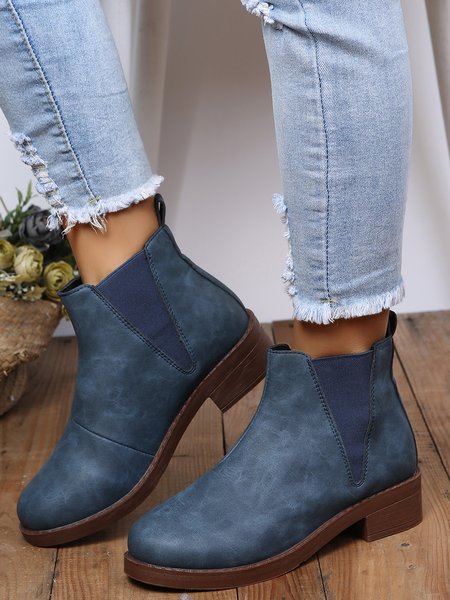 

Vintage Rivet Decor Chain Slip On Chelsea Boots, Deep blue, Boots