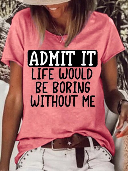 

Women's Admit It Print Letters Casual Crew Neck T-Shirt, Red, T-shirts