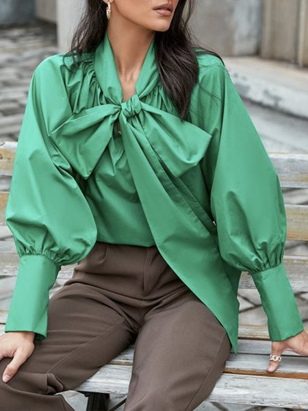 

Long sleeve Regular Fit Elegant Others Plain Blouse, Green, Blouses and Shirts