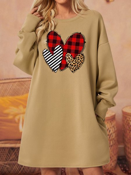 

Womens Valentine‘s Day Hearts Sweatshirt Dress, Khaki, Dresses