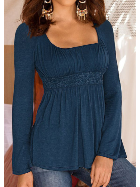 

Plain Regular Fit Casual Square Neck T-Shirt, Blue, T-Shirts