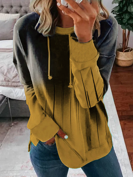 

Casual Round Neck Hoodies Loose Ombre Tunic Sweatshirt, Yellow, Hoodies & Sweatshirts