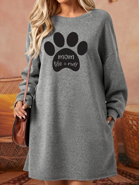 

Lilicloth X Jessanjony Cat Paw Dog Paw Mom Life Is Ruff Womens Sweatshirt Dress, Gray, Dresses