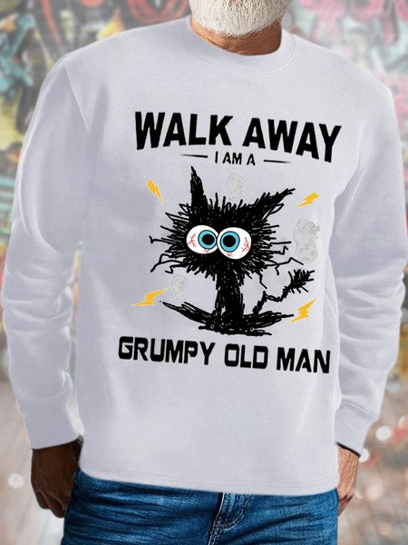 

Men's Walk Away I Am A Grumpy Old Man Funny Grumpy Cat Graphic Print Text Letters Crew Neck Casual Cotton-Blend Sweatshirt, White, Hoodies&Sweatshirts
