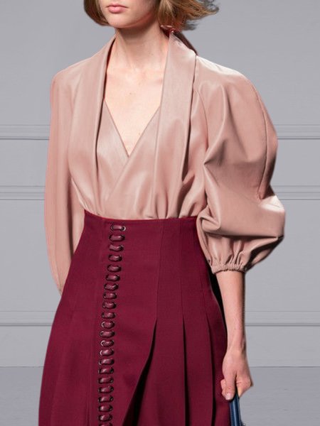 

Loose Elegant Plain Lantern Sleeve Blouse, Nude, Blouses and Shirts