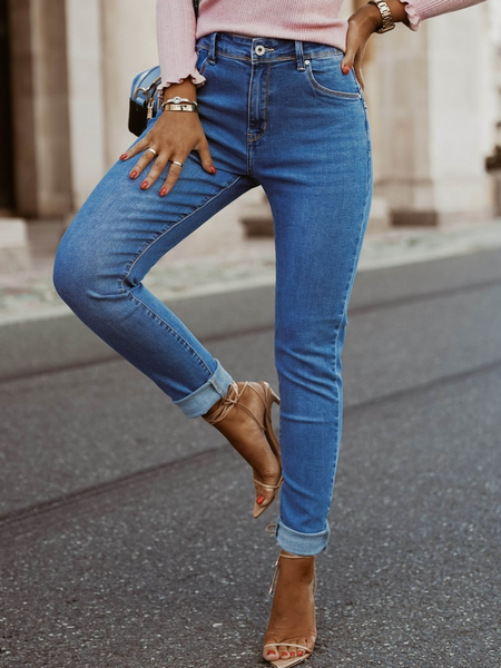 

Plain Denim Loose Casual Jeans, Blue, Jeans