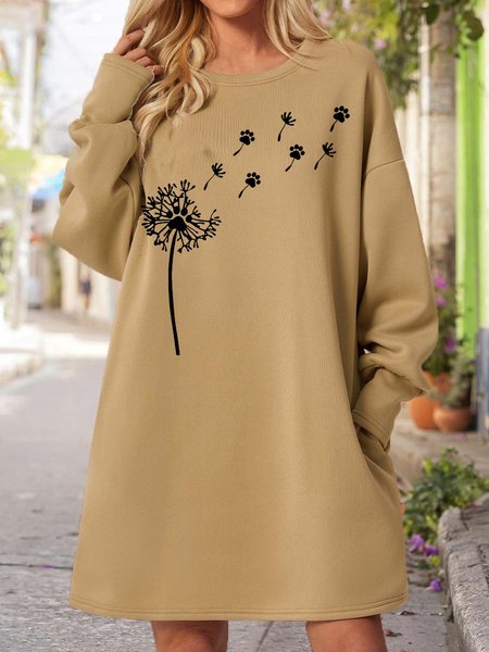 

Women's Paw Print Casual Crew Neck Dress, Beige, Dresses