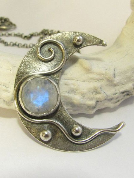

Bohemian Vintage Natural Opal Moonstone Distressed Necklace Ethnic Jewelry, Silver, Necklaces