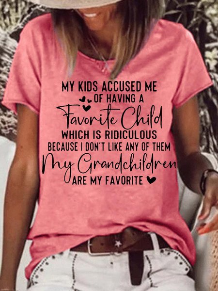 

Women's My Kids Accused Me Print Grandma Crew Neck Casual T-Shirt, Red, T-shirts