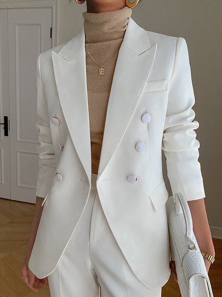 

Long sleeve Elegant Plain Lapel Collar Blazer, White, Blazers
