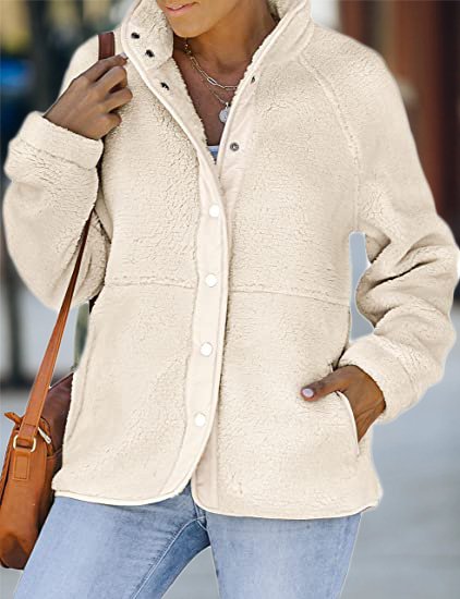 

Plain Loose Casual Teddy Jacket, Beige, Coats