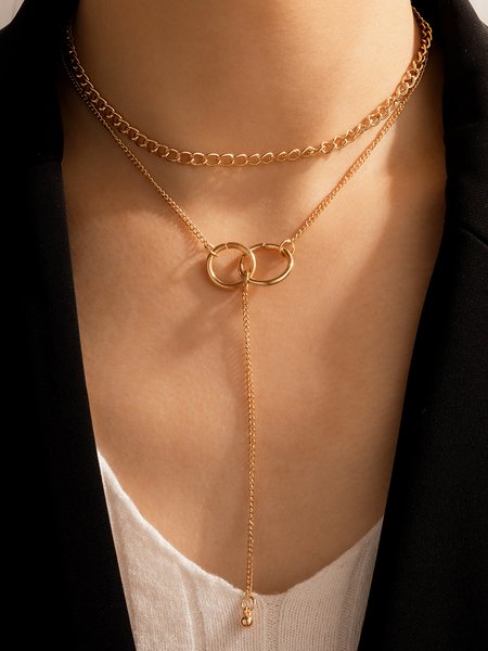 

Gold Geometric Chain Layer Necklace Holiday Party Beach Vacation Jewelry, Golden, Necklaces