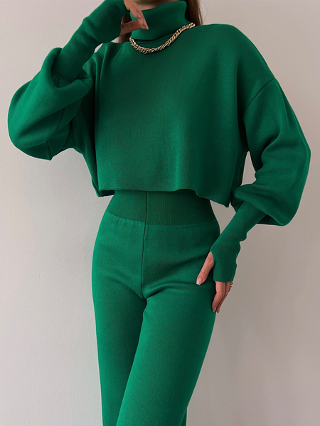 

High Elasticity Plain Urban Turtleneck Long sleeve Sweater, Green, Pullovers