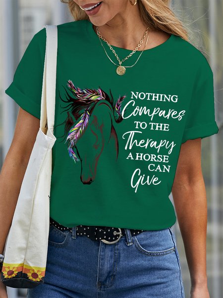 

Women's The Therapy A Horse Can Give Cotton Simple T-Shirt, Green, T-shirts